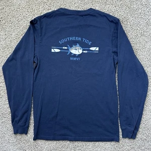 Southern Tide Shirt Mens Small Navy Long Sleeve Crew Neck Graphic Print Paddle - Picture 1 of 8