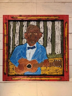 John Sperry Southern Primitive Folk Art Blues Musician "CHARLIE PATTON Painting  - Image 1 of 4