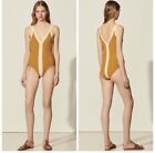 Euc Sz 0 Sandro Paris Nate Two-Tone Knitted Bodysuit With Straps In Ocre