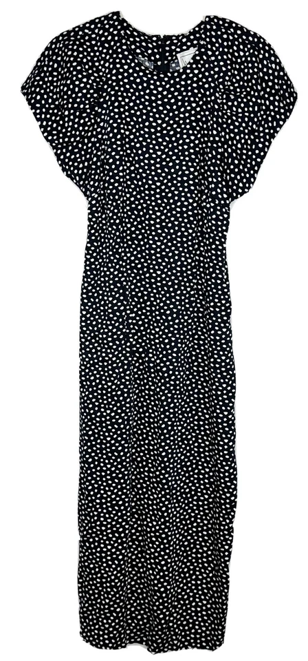 Nicole Miller Women's Vintage Black White Polka Dot Puckered Sleeve MIDI Dress 6 - Image 1 of 4
