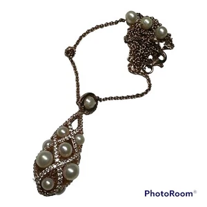 Vintage Sterling silver 925  Lattice Cultured Pearl Pendant and Chain - Picture 1 of 4