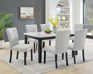Modern Contemporary Dining Set 7pc Cushion Seat Chairs and Faux Marble Table Set - Picture 1 of 4