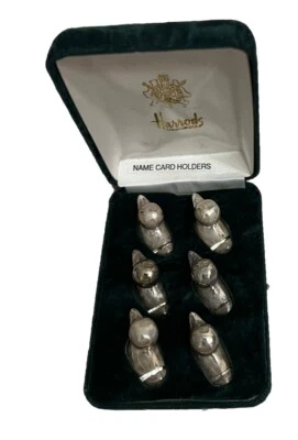 Harrods Silver Plated Six (6)  Solid Duck  Name Place Card Holders with Box - Image 1 of 4