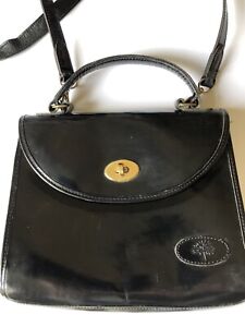 black patent leather vintage mulberry handbag shoulder bag detachable straps