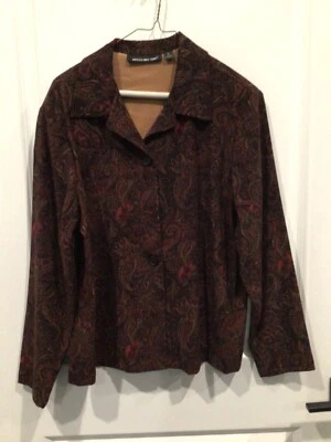 NUEVO SIN ETIQUETAS Briggs New York Mujer’s Blazer Grande Marrón Rojo Paisley Manga Larga 4 Botones Foto 1 de 4