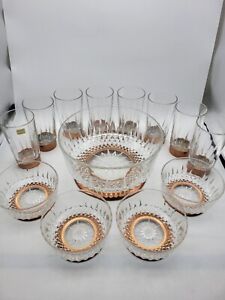 ARCOROC France salad bowl set & cups copper footed COPPERCRAFT GUILD 13pc set