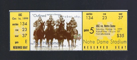 VINTAGE 1999 NCAA USC TROJANS @ NOTRE DAME FIGHTING IRISH FOOTBALL FULL TICKET Cover