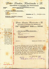 2 x Papier firmowy Peter Linden Karlsruhe Fabryka cygar Schweizerstumpen 1936 ! (D8