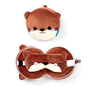 RELAXEAZZZ HENRY THE OTTER SUPER SOFT PLUSH TRAVEL CUSHION PILLOW & EYE MASK PUK - Picture 1 of 5