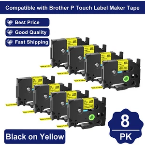 8PK Compatible Brother TZ TZe 631 TZ631 Black on Yellow Label Tape P-Touch 0.47" - Picture 1 of 4