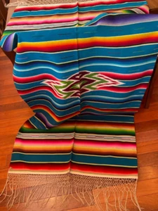 Vintage Wool Mexican Saltillo Serape Blanket Southwestern 38" x 79” VGUC - Picture 1 of 16