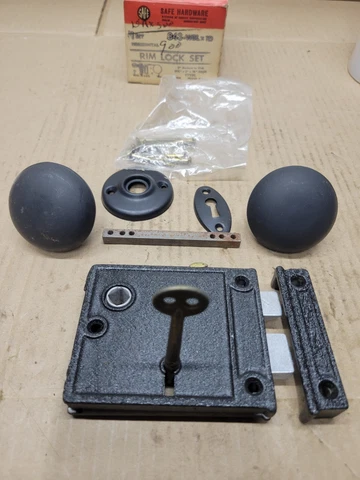 Vintage Safe Lockset UNUSED In Original Box Flat Black Cover