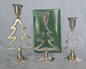 Set of 3 Christmas Tree Silverplate Candle Holders by International Silver - Picture 1 of 3