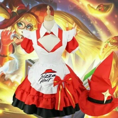 NEW SET Womens Pizza Hut Lolita Maid Witch Dress Halloween Costume Cosplay - Image 1 of 4