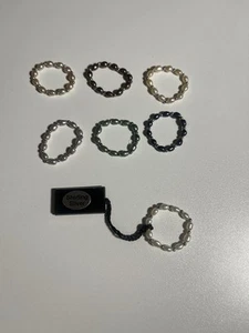 Honora Collection Cultured Pearl Sterling Silver Set Of 7 Stretch Rings NWT - Picture 1 of 8