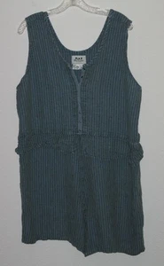Vintage FLAX Linen Snap-Front Jumper / Romper w Shorts & Pocket - Size Large - Picture 1 of 7