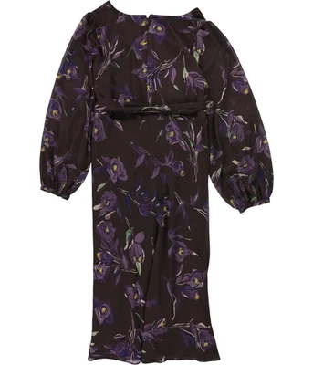 Ralph Lauren Floral Belted Crinkle Georgette Dress Brown 14W - Image 1 of 4