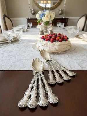 8 tenedores de helado Sterling Strasbourg Lion Anchor Pat. Monograma ANTIGUO 1897 Foto 1 de 4