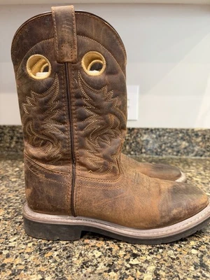 Botas ocidentais Dan Post infantil tamanho 4D Little River couro marrom preto - Imagem 1 de 4