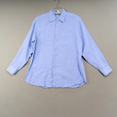 Camisa Daniel Cremieux de lino para hombre azul manga larga abotonada Foto 1 de 4