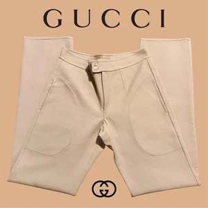 Gucci High Rise Baggy Straight Leg Lana Wool Trousers Pants Womens 44 Tan Khaki - Picture 1 of 16