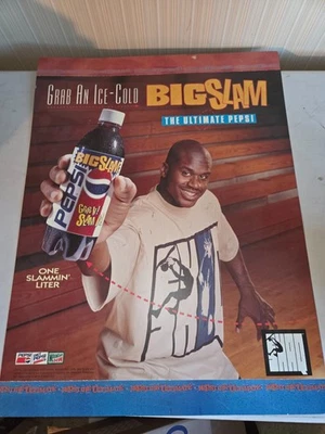 1994 Shaquille O’Neal Double Sided Vinyl Poster 23”x30.5” Pepsi Big Slam Shaq Ad - Image 1 of 4