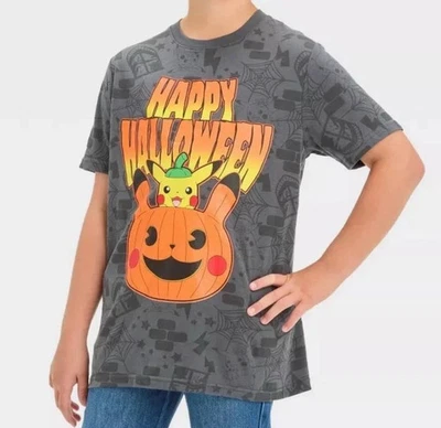 Pokemon Boys Short Sleeve Shirt Pikachu Pumpkin Happy Halloween Size X-Large - Image 1 of 2