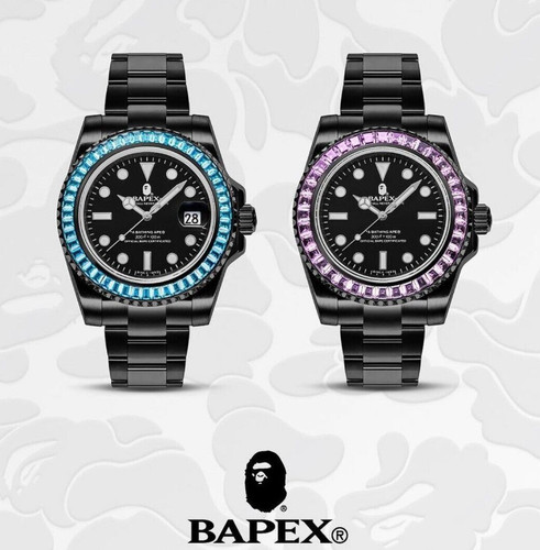 A BATHING APE (BAPE) Orologio da polso APE DA BAGNO BAPEX TIPO 1 PIETRA CRISTALLO 1J30187004 Verde Rosa Nuovo