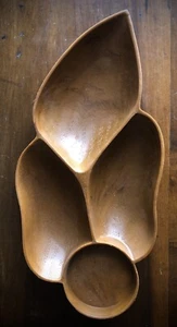 Vintage United Airlines Plastic Leaf Trays Bowls Tiki Monkeypod Hawaii 1970's - Picture 1 of 3