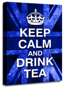 Large Keep Calm Art Print Quote Red White Blue Drink Tea Framed Wall Picture - Picture 1 of 6