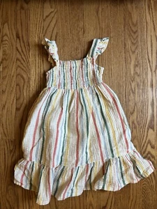 Hanna Andersson Girls Sleeveless Sundress Pink/green/yellow/White Lined Sz 5 110 - Picture 1 of 6