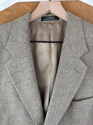 LL Bean Sport Coat Mens 42L Brown Tweed 2 Button Silk Wool Blend Vintage Jacket - Image 1 of 4