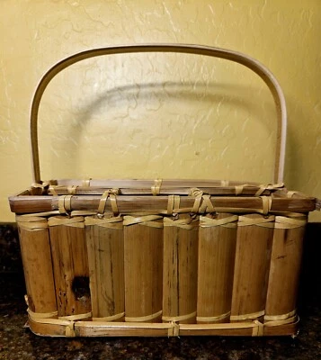 Carrito de utensilios de bambú vintage hecho a mano con asa. Boho Bohemian Chic Foto 1 de 4