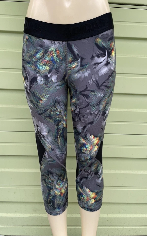 Adidas Women Alphaskin Sport 3/4 Tights Grey Three Multicolor Print size L #B55 - Image 1 of 4