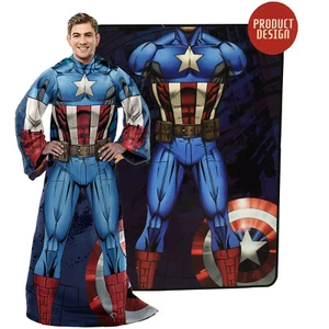 Marvel Captain America Soft Comfy Fleece Throw Blanket with Sleeves Adult Size - Picture 1 of 3
