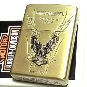 Zippo Oil Lighter Harley Davidson Eagle HDP-12 Gold Brass Etching Japan - Picture 1 of 10