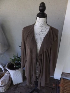 Chico's, Taupe Ramie/Rayon Teniente con peso Cárdigan tejido con volantes, talla 3 - Imagen 1 de 3