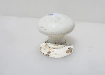 Vintage Ceramic Door Handle Knob Pull Old Antique Brass Backing Plate - Image 1 of 4