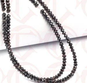 Collar de diamantes negros certificados naturales de 24" | Rondellas facetada... - Imagen 1 de 6