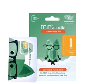 3 Months Mint Mobile Prepaid SIM Card with Unlimited DATA, Talk, Text Service - Picture 1 of 5