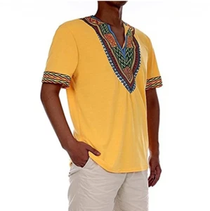 NEW Dashiki Men's Traditional African Dashiki Short Sleeve Maxi T-Shirt - Picture 1 of 2