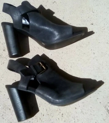 Zapato con cordones NINE WEST 7M NEGRO de cuero envejecido Perrio punta abierta para mujer Foto 1 de 4