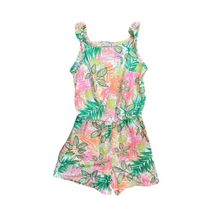 Wonder Nation Girls Tropical Romper Small 6 Cheetah Jungle Safari Colorful Leaf - Picture 1 of 7
