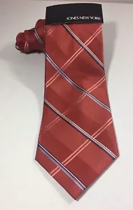 New Jones New York Herren Krawatte orange breites Karomuster 100% Seide - Bild 1 von 5