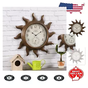 Elegant 19 Inch Outdoor Analog Clock with Thermometer - Rustic Copper Finish - Picture 1 of 9