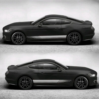 2Pcs Decal Car Racing Plaid Hood Side Door Fender Stripes Decor Silver Sticker - Image 1 of 4