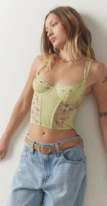 Urban Outfitters Corset Top Floral Love Bug Large Out From Under NWT Green - Picture 1 of 24
