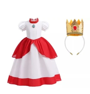 Peach Princess Summer Dress Girl Cosplay Costume Kids  (5 Piece) Size 3-4 - Picture 1 of 9