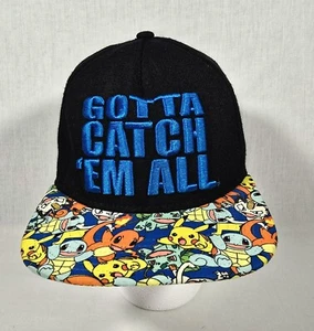 Pokemon Snapback Gotta Catch Em All Pikachu Squirtle Black Blue Hat Cap - Picture 1 of 7