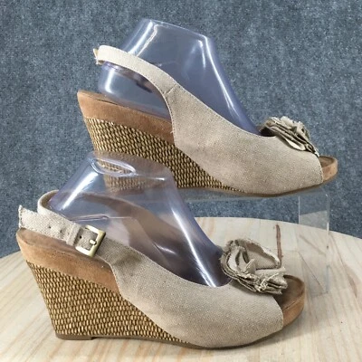 Aerosoles Sandals Womens 11 Flower Open Toe Wedge Slingback Casual Beige Fabric - Image 1 of 4
